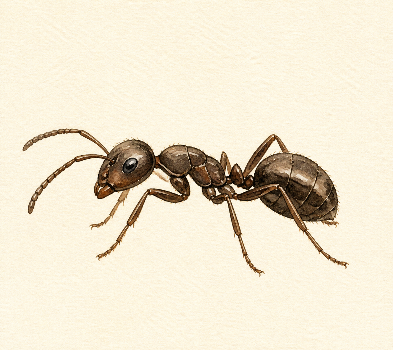 A small ant shown clearly from the side.
