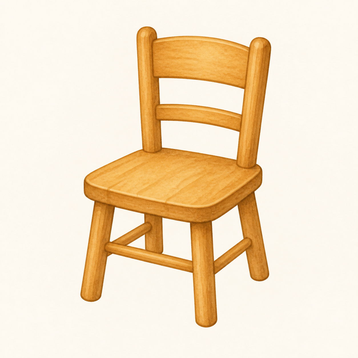 A simple honey-brown wooden chair with four legs.