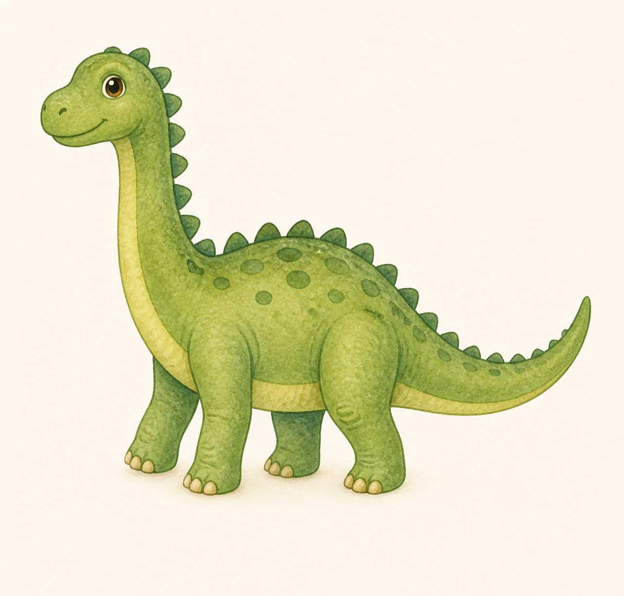 A friendly green dinosaur with a long tail.