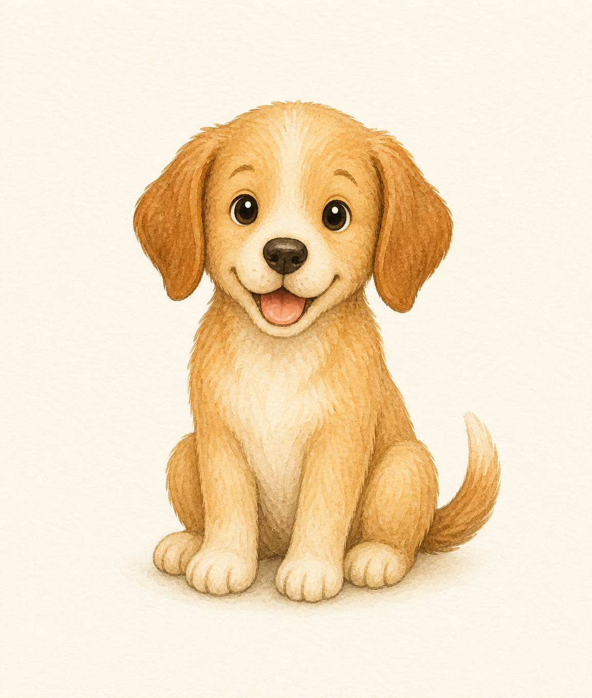 A friendly dog sitting and wagging its tail.