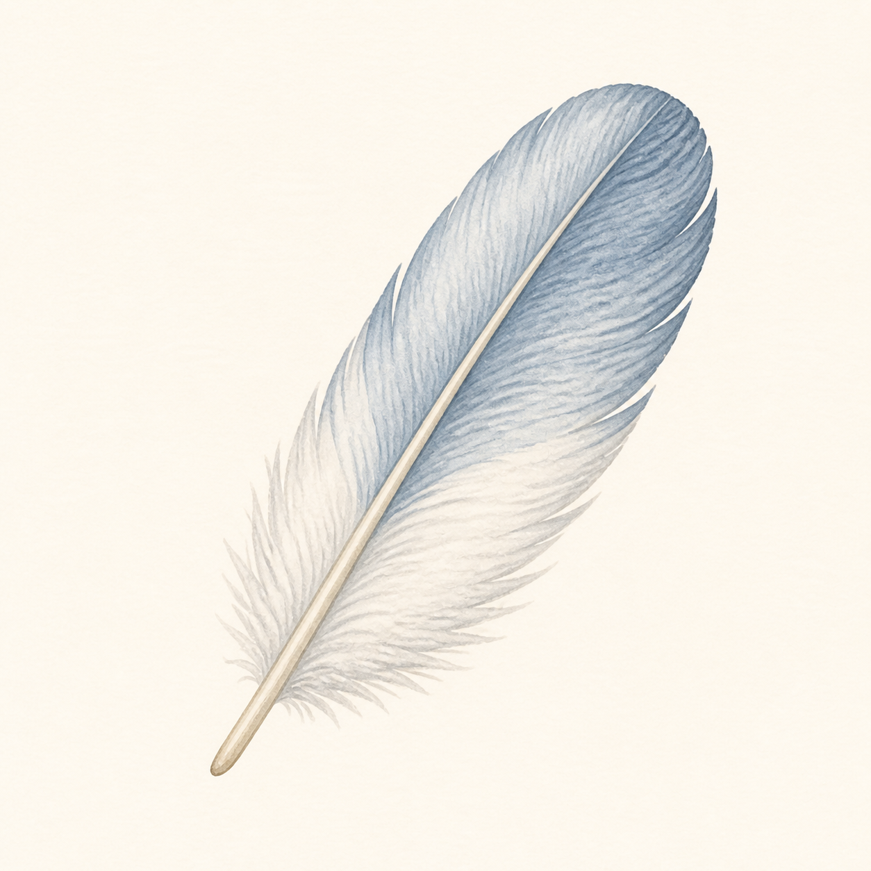 A soft blue-grey feather with its central quill visible.