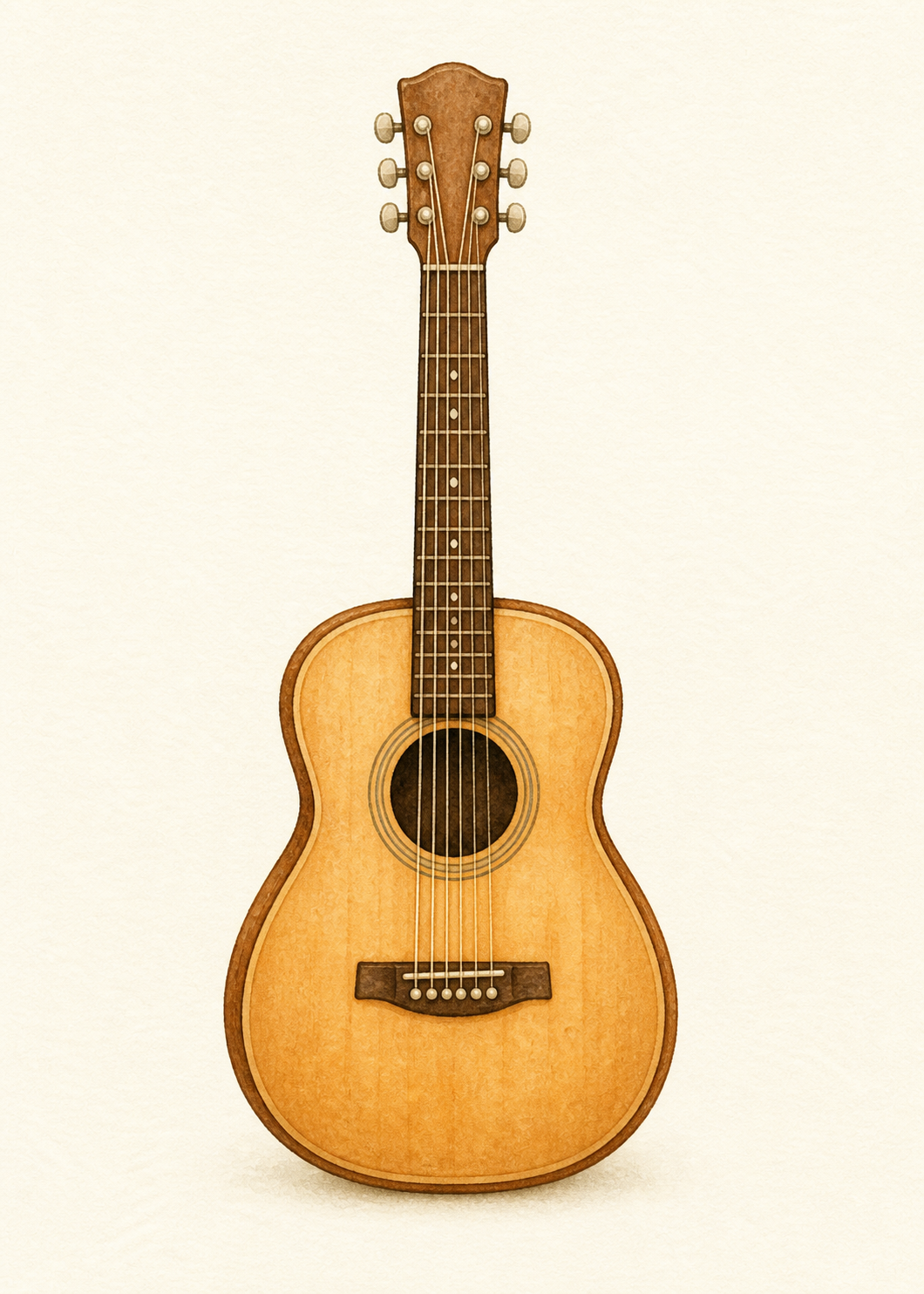 A wooden guitar.