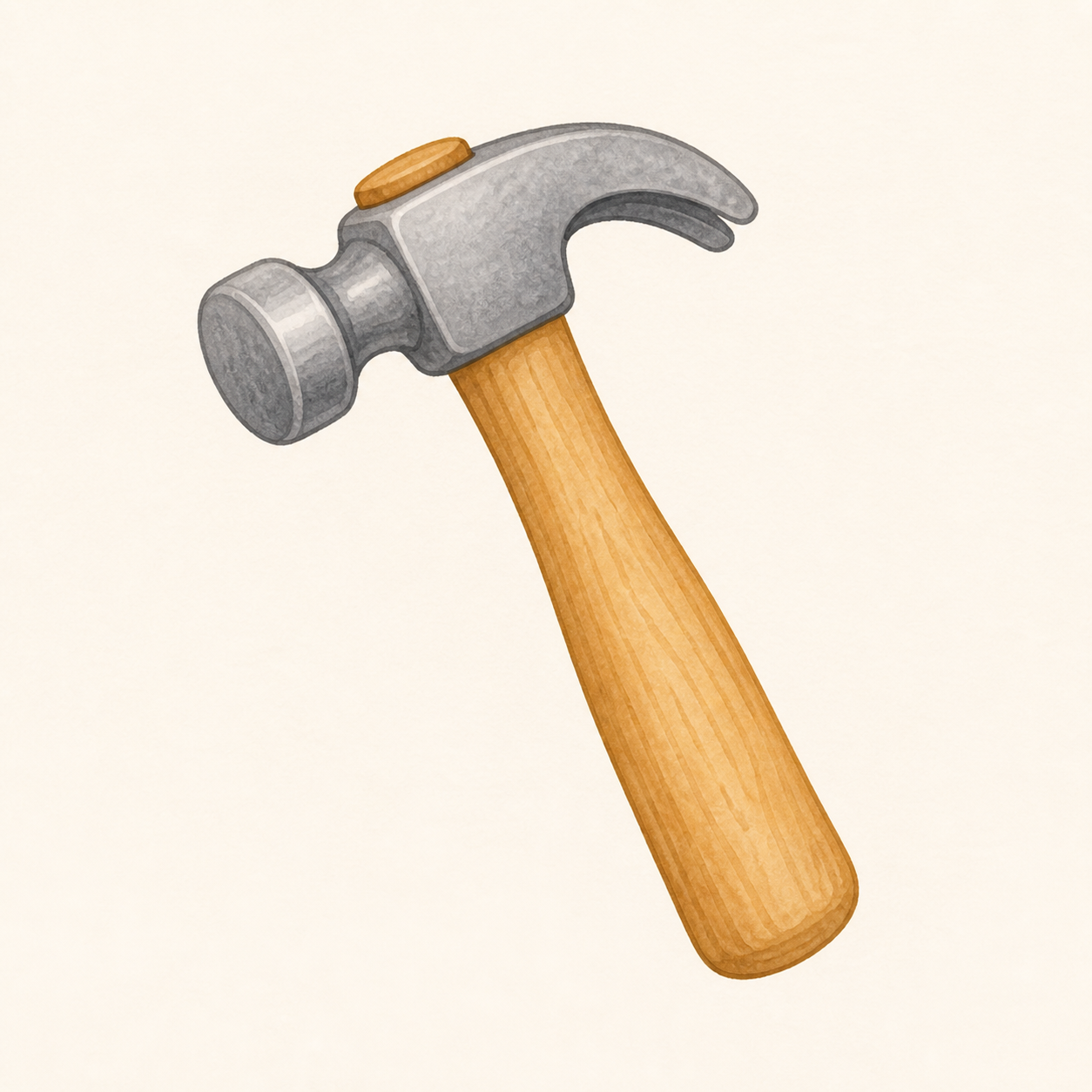 A hammer with a wooden handle and grey metal head.