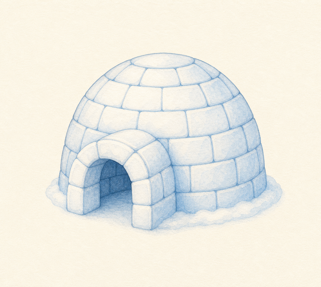 A small igloo made of snow blocks.
