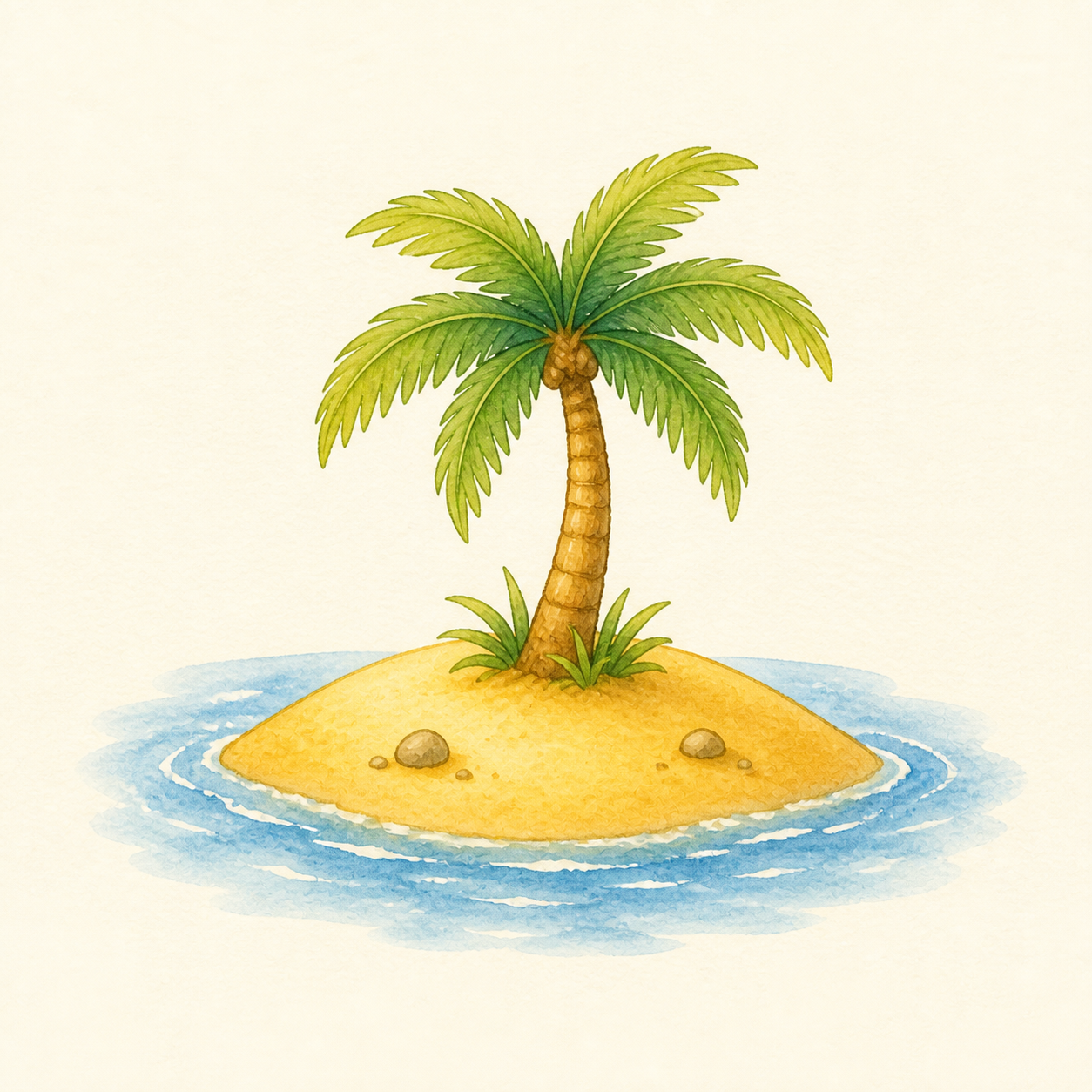 A tiny island with a palm tree.