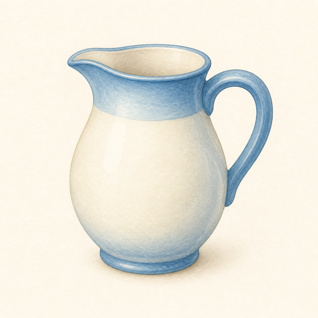 A rounded ceramic water jug with a handle and spout.