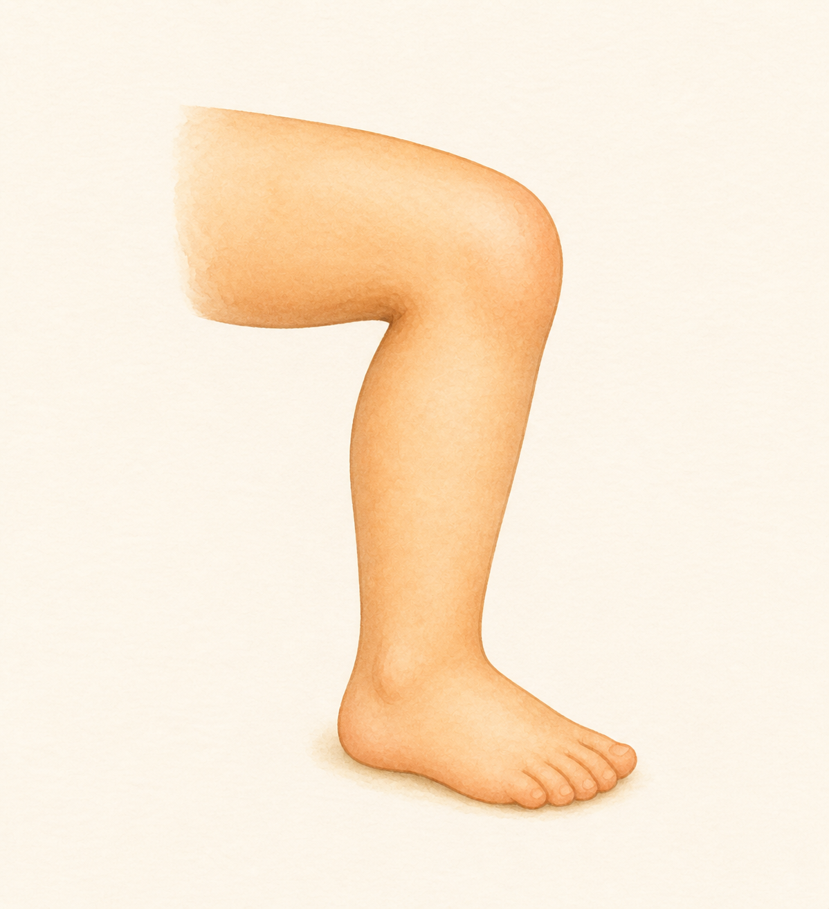A child's bent knee and lower leg shown clearly.
