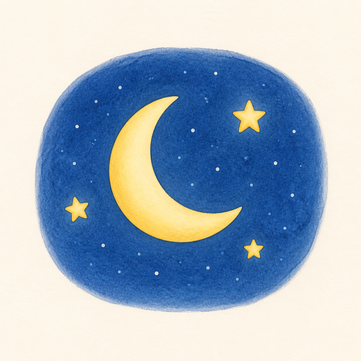 A quiet night sky with a crescent moon and stars.