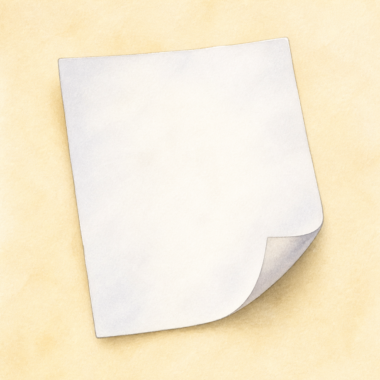 A plain sheet of paper with a softly curled corner.