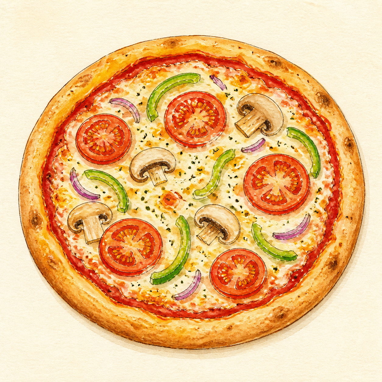 A whole vegetable pizza.