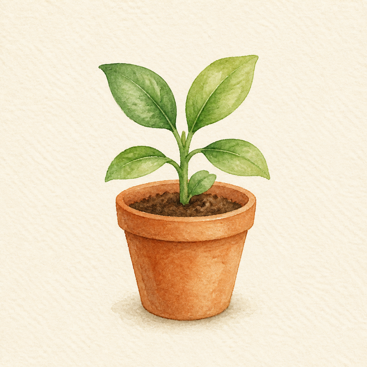 A small green plant in soil.