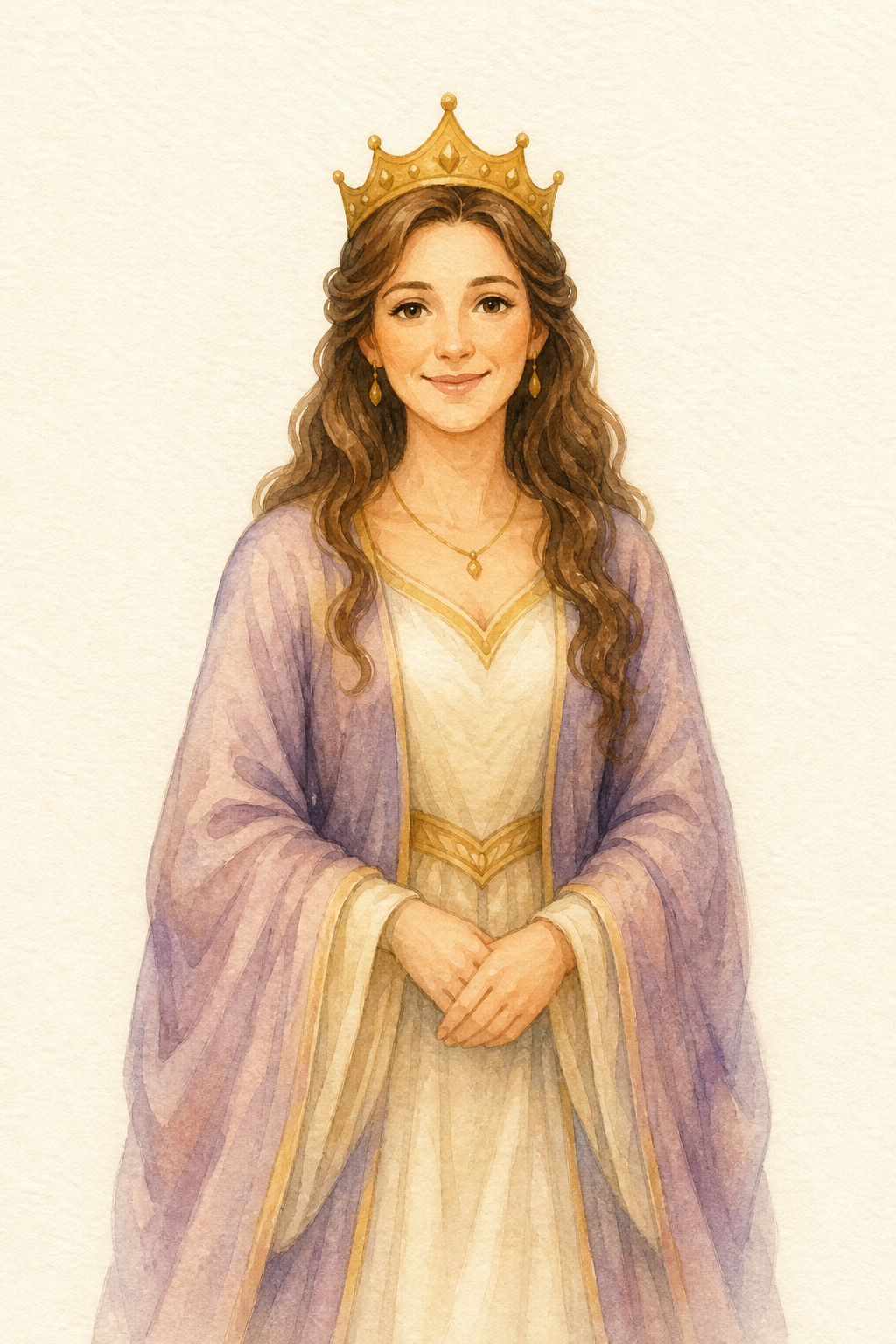 A friendly queen with a crown.
