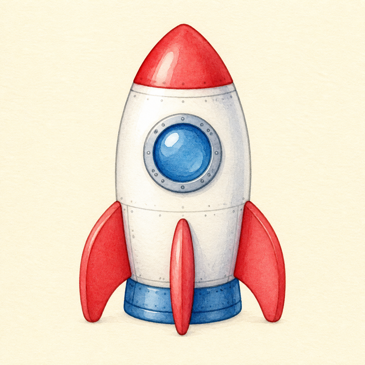 A friendly red, white, and blue rocket.
