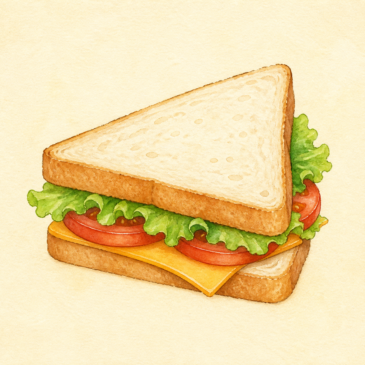 A sandwich with lettuce, tomato, and cheese.
