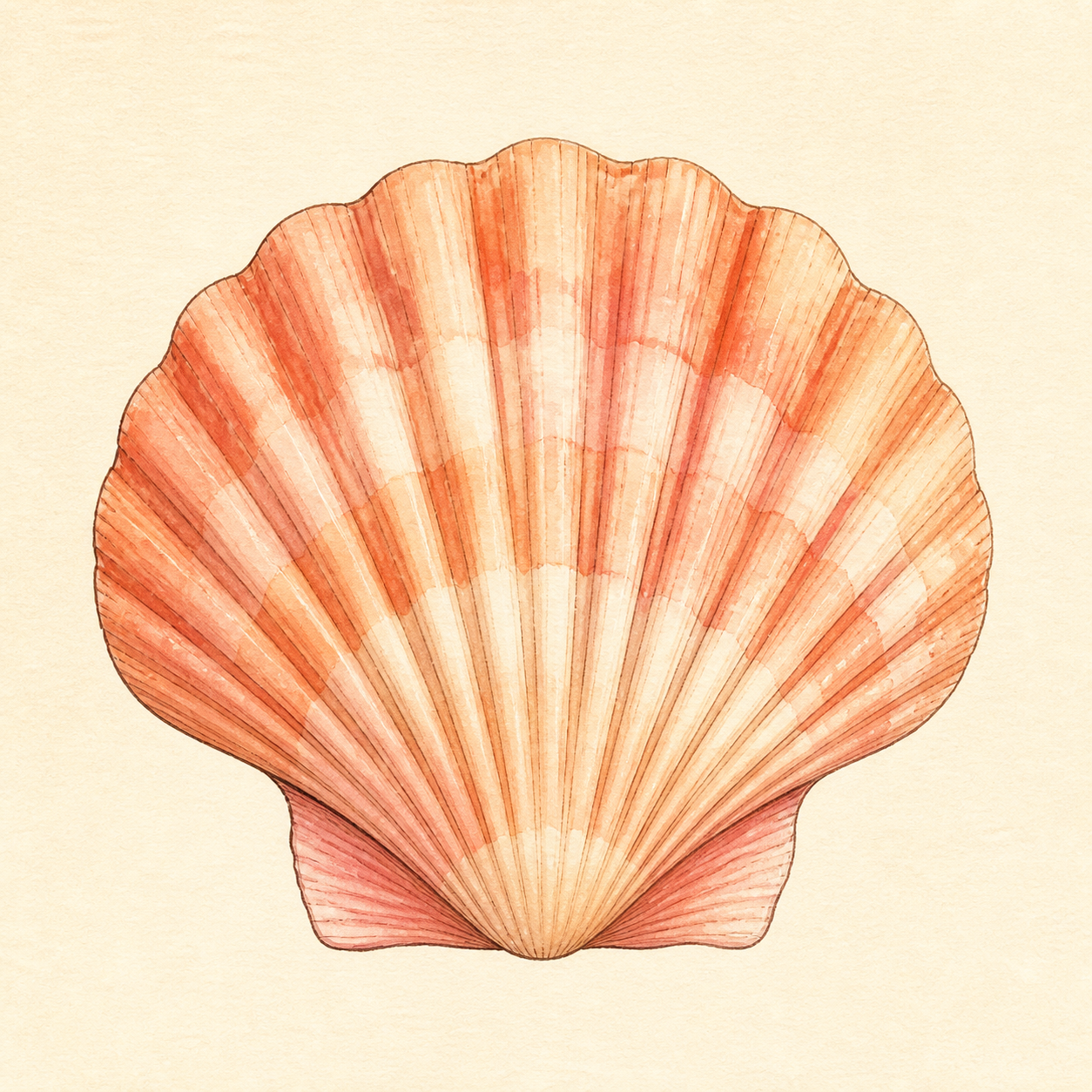 A peach-colored scallop shell.